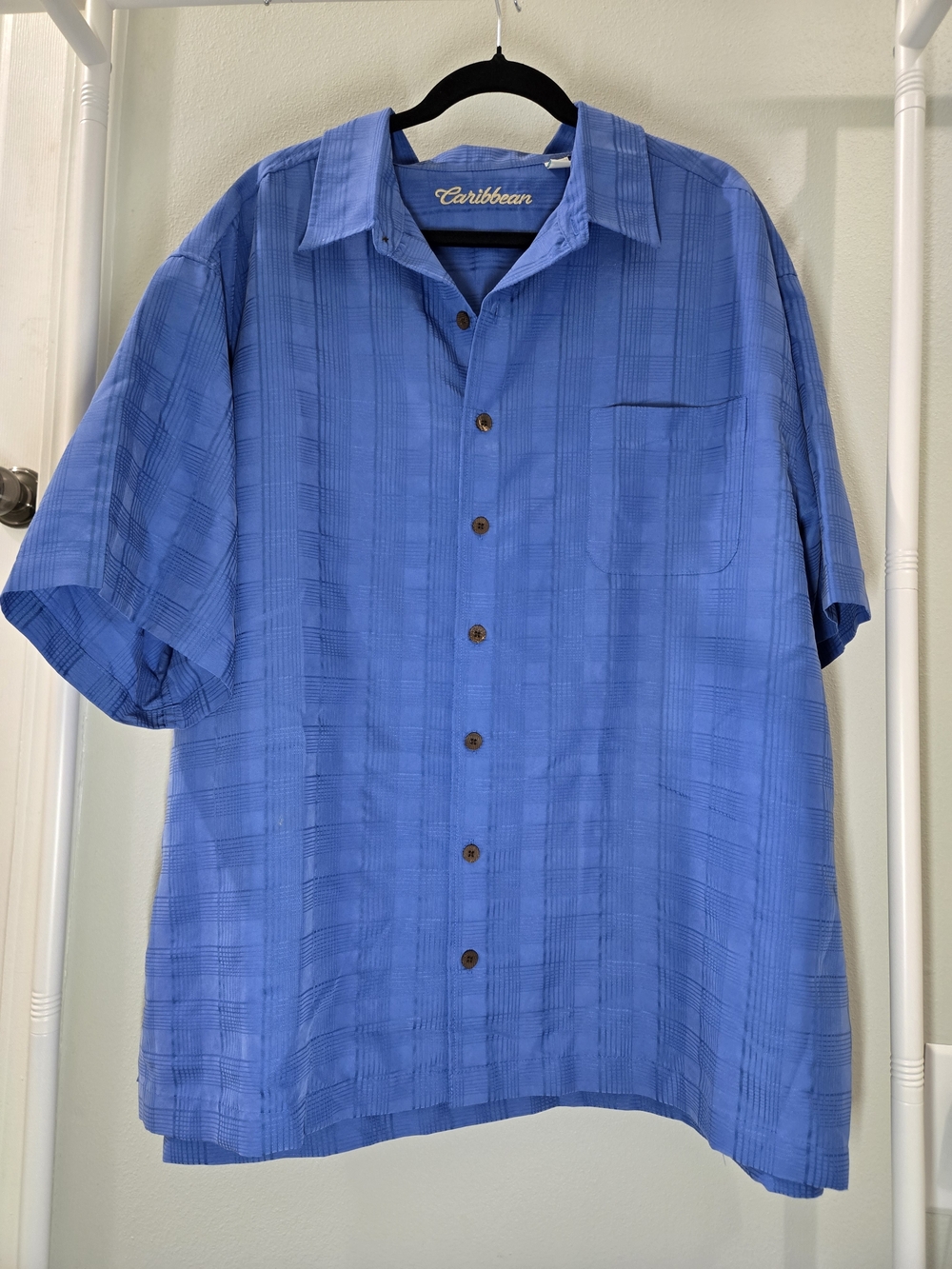 Caribbean Blue Plaid Short-Sleeve Button-Down Shirt